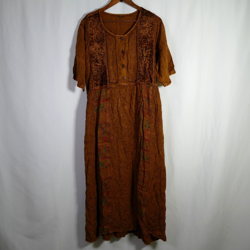 Womens Renaissance Festival Patchwork Midi Dress Size 1X Mixed Media Boho Hippie